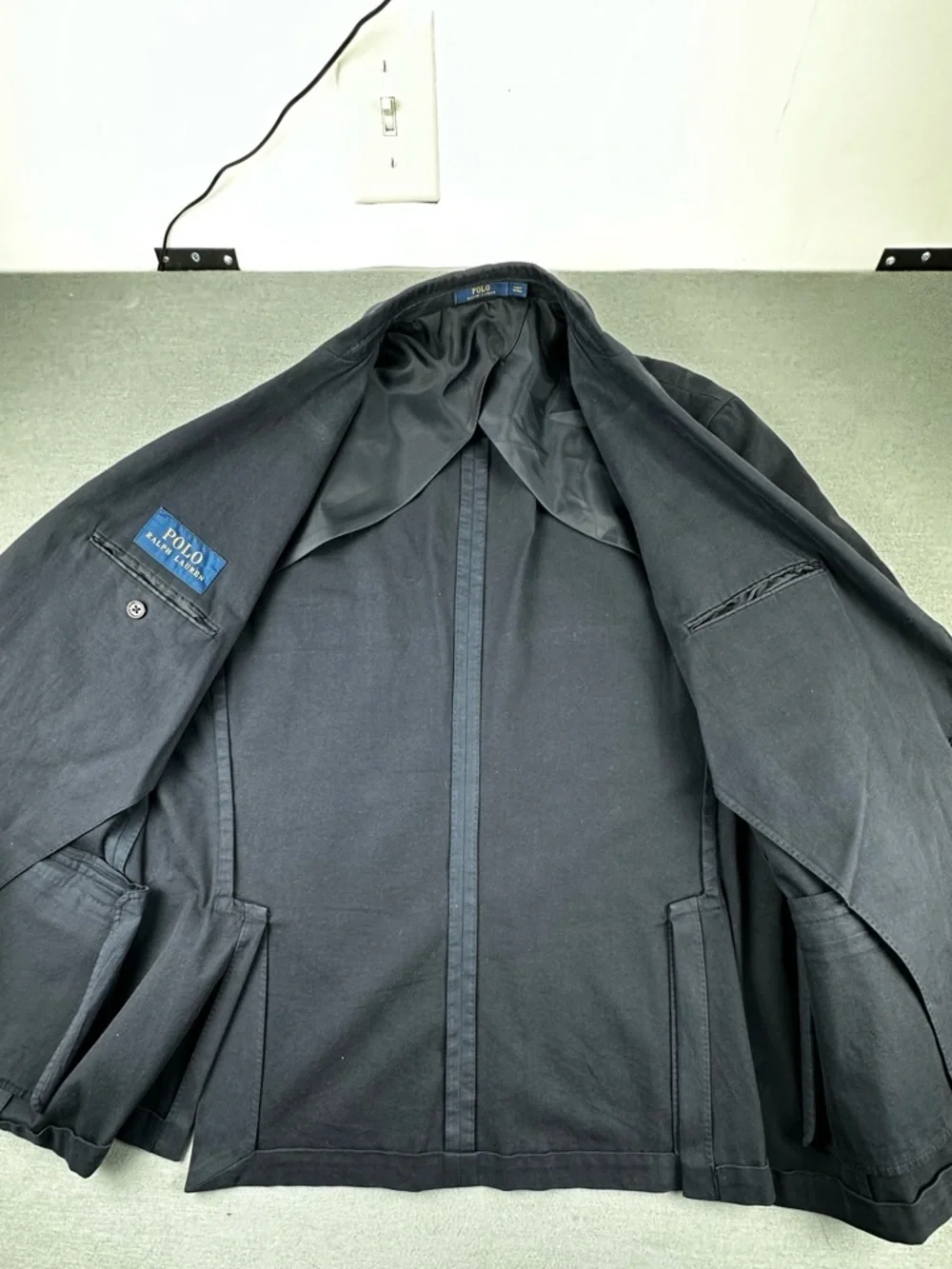 Polo Ralph Lauren Navy Blue Cotton Elastane Sport Coat Blazer Men's Size 46R EUC
